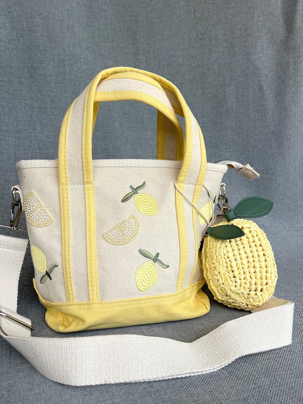 C&C California linen mini tote novelty lemon crossbody strap coin wallet raffia